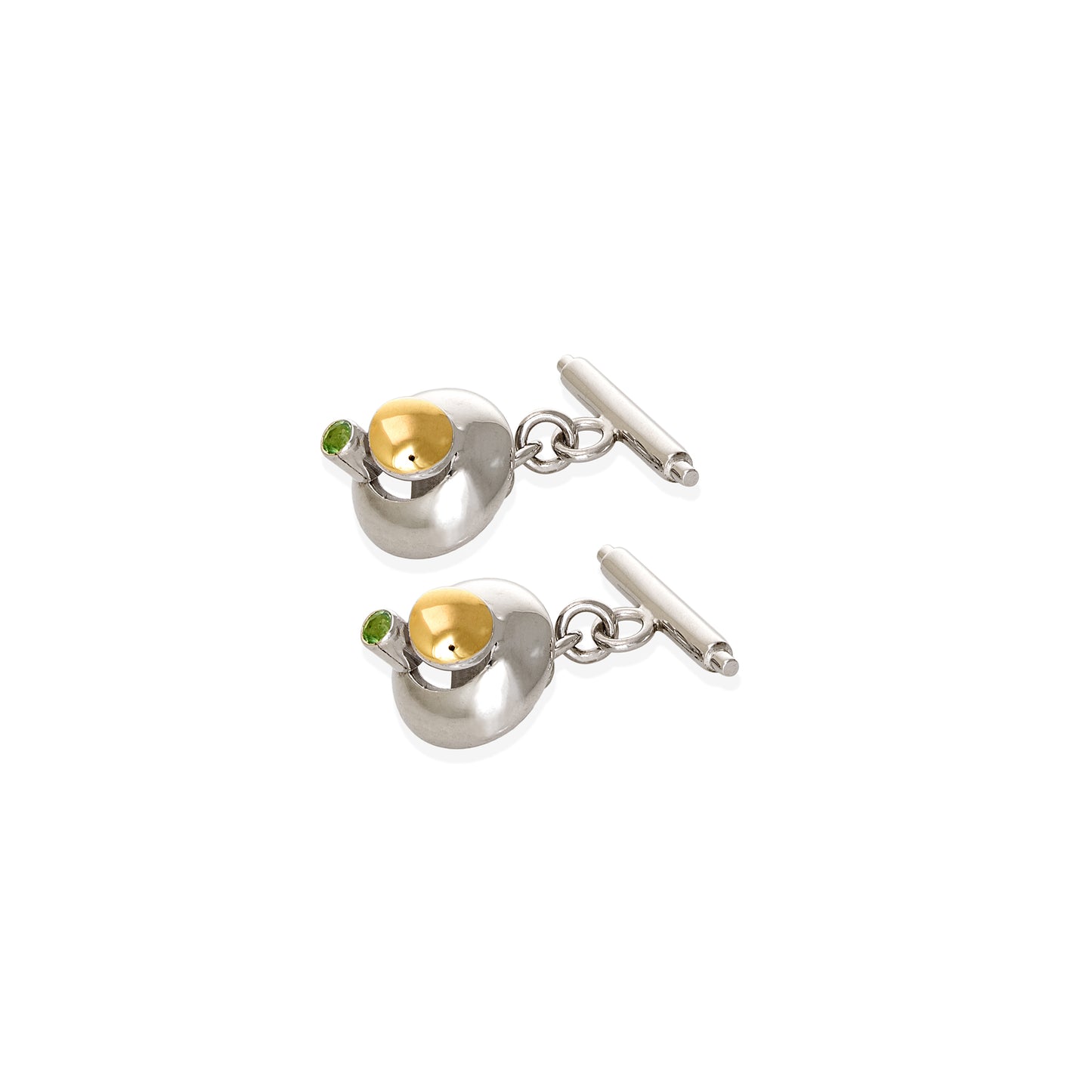 Cufflinks in silver 925 and 18 k yellow gold with peridot 1.5carat