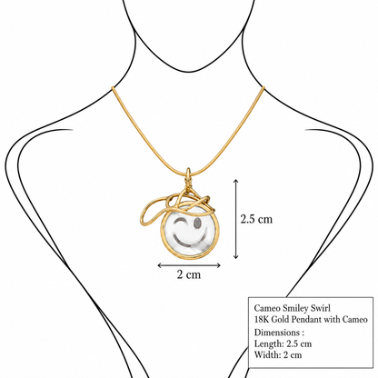 Cameo Smiley Swirl - 18K Gold Pendant with Cameo by Bed of Stones Jewelry, illustration showing pendant placement