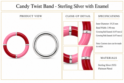 Candy Twist Band - Sterling Silver with Enamel by Bed of Stones Jewelry, product dimensions and enamel details diagram