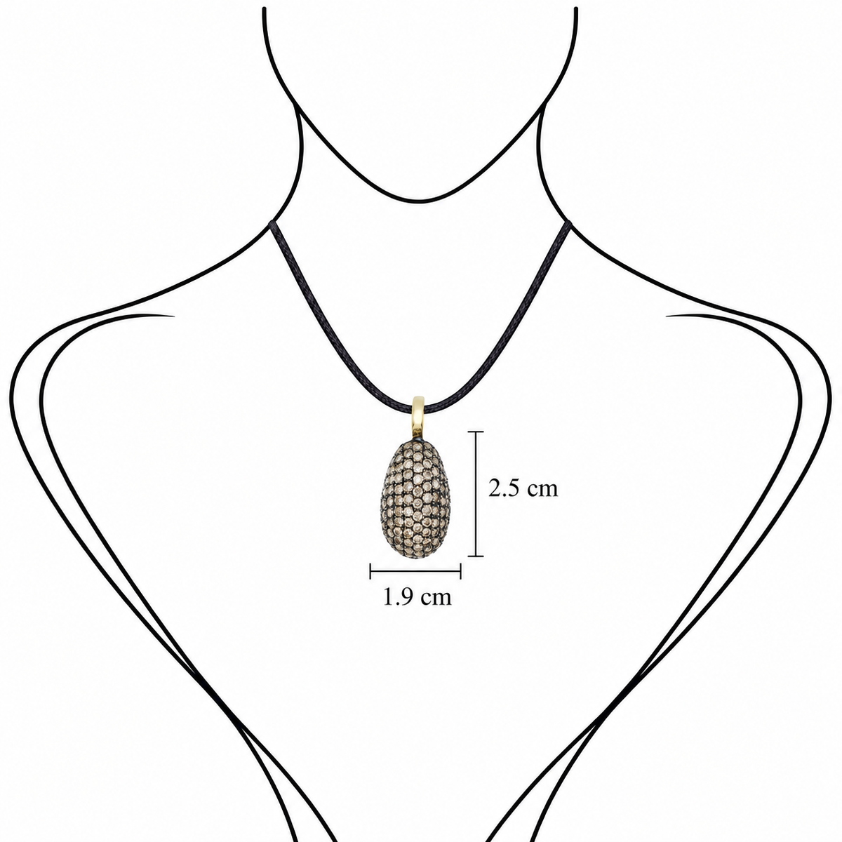 Cocoa Luxe - 18K Gold Pendant with Brown Diamonds by Bed of Stones Jewelry, illustration showing pendant placement