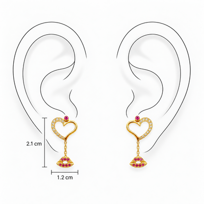 Cosmic Love Drops Earrings by Bed of Stones Jewelry, illustration showing ear placement