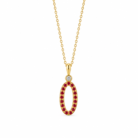 Crimson Oval Drop - 18K Gold Pendant with Rubies & White Diamonds by Bed of Stones Jewelry

