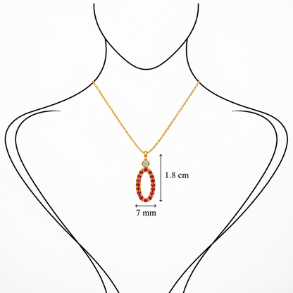 Crimson Oval Drop - 18K Gold Pendant with Rubies & White Diamonds by Bed of Stones Jewelry, illustration showing pendant placement