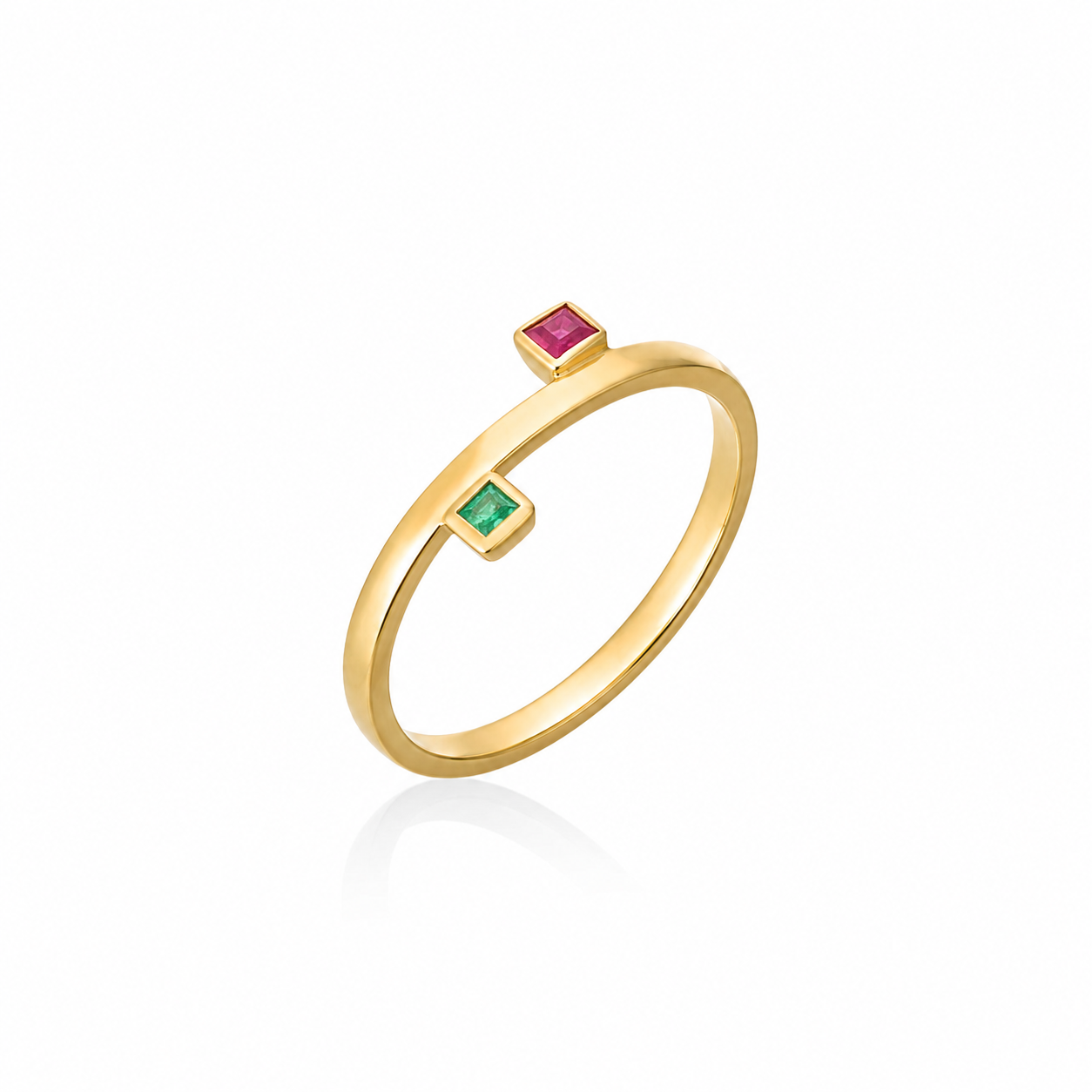 Motion Squares - 18K Gold Ring with Ruby & Emerald by Bed of Stones Jewelry
