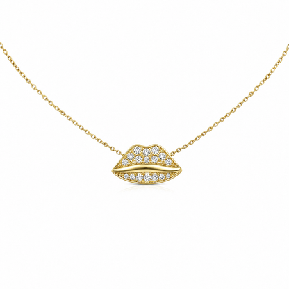 Lip Luxe - 18K Gold Pendant with White Diamonds by Bed of Stones Jewelry

