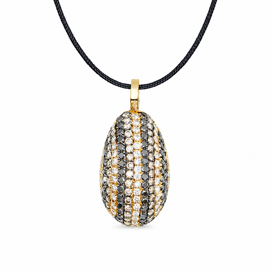 Striped Brilliance - 18K Gold Pendant with White, Black & Brown Diamonds