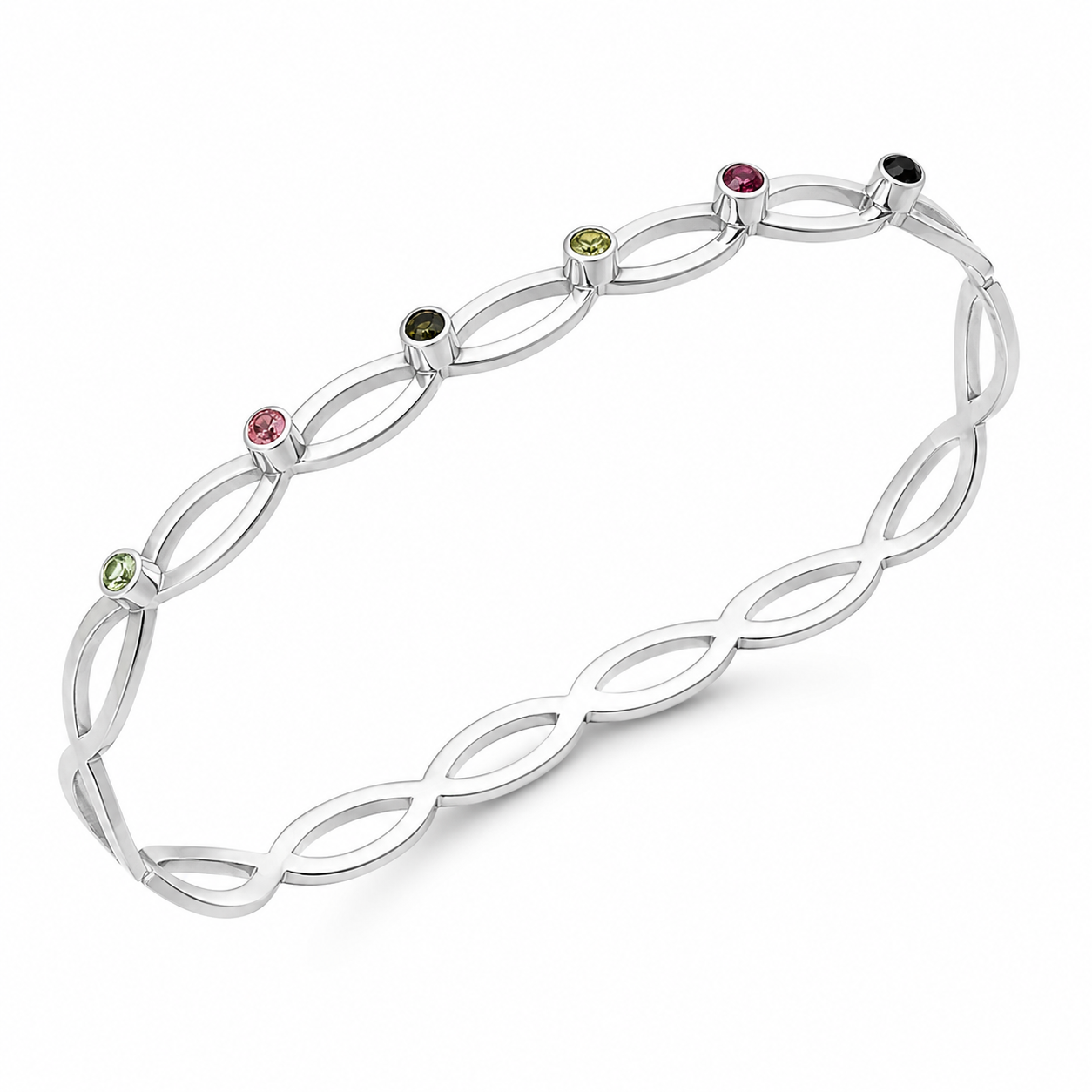Dance  Tourmaline - Sterling Silver (925) Palm Bangle Bracelet with Tourmaline