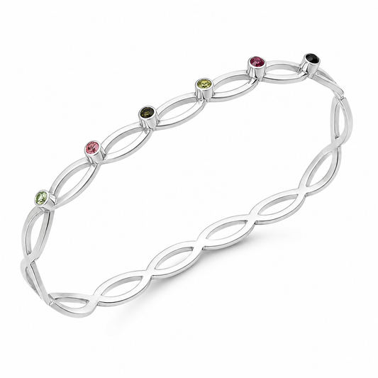 Dance  Tourmaline - Sterling Silver (925) Palm Bangle Bracelet with Tourmaline