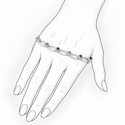 Dance Tourmaline - Sterling Silver (925) Palm Bangle Bracelet with Tourmaline by Bed of Stones Jewelry, illustration showing wrist placement