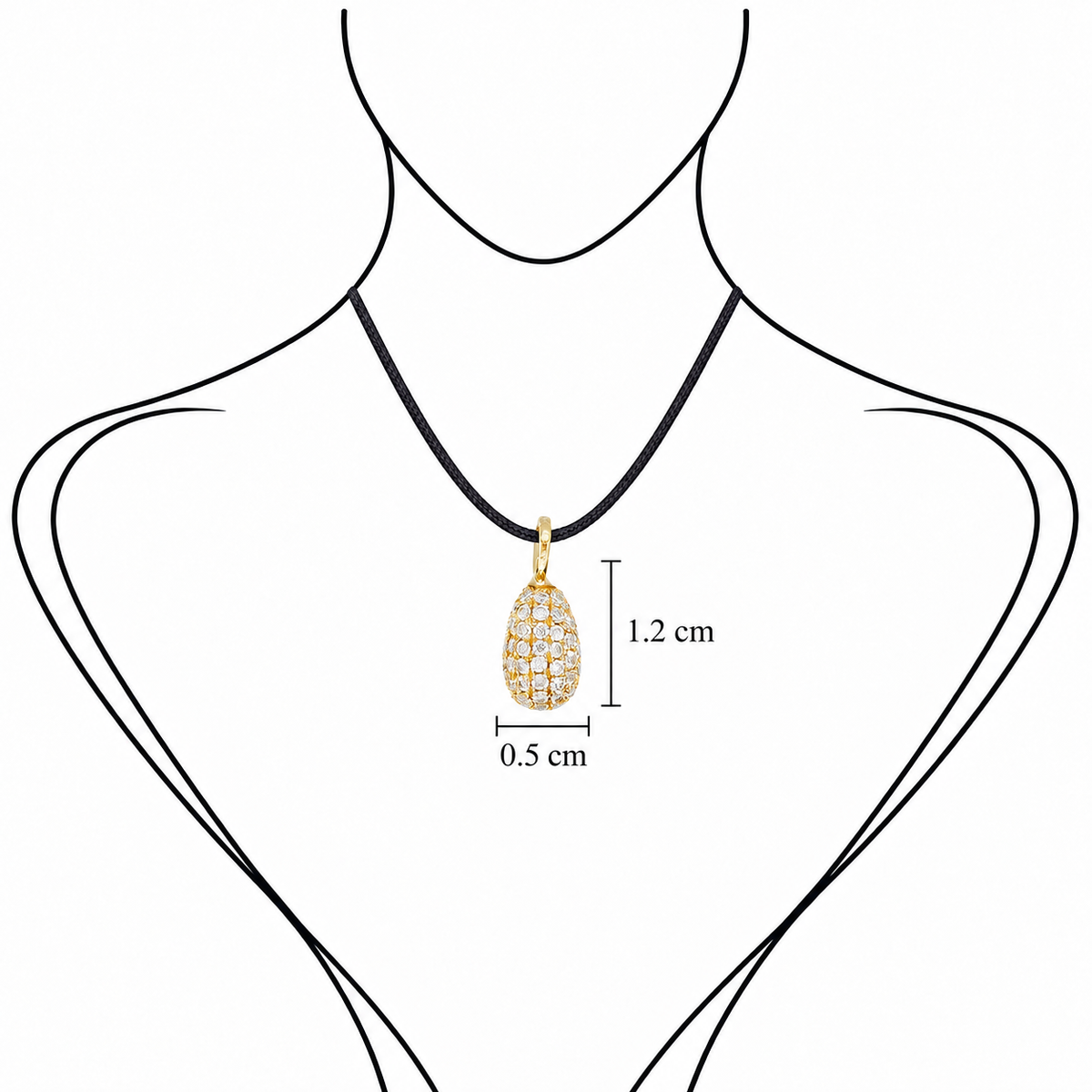 Diamond Sheen - 18K Gold Pendant with White Diamonds by Bed of Stones Jewelry, illustration showing pendant placement