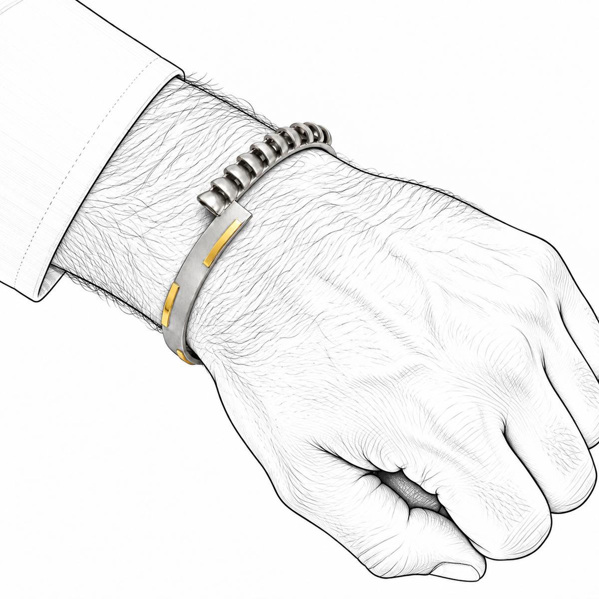 Dual Current - Sterling Silver & 18K Gold Cuff Bracelet by Bed of Stones Jewelry, illustration showing wrist placement