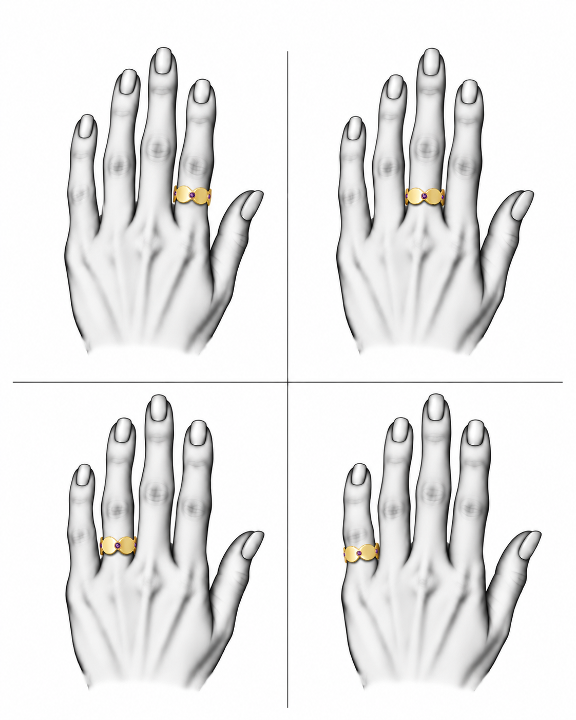 Dune Glint Band - Sterling Silver & 18K Gold Plated with Amethysts by Bed of Stones Jewelry, illustration showing ring placement