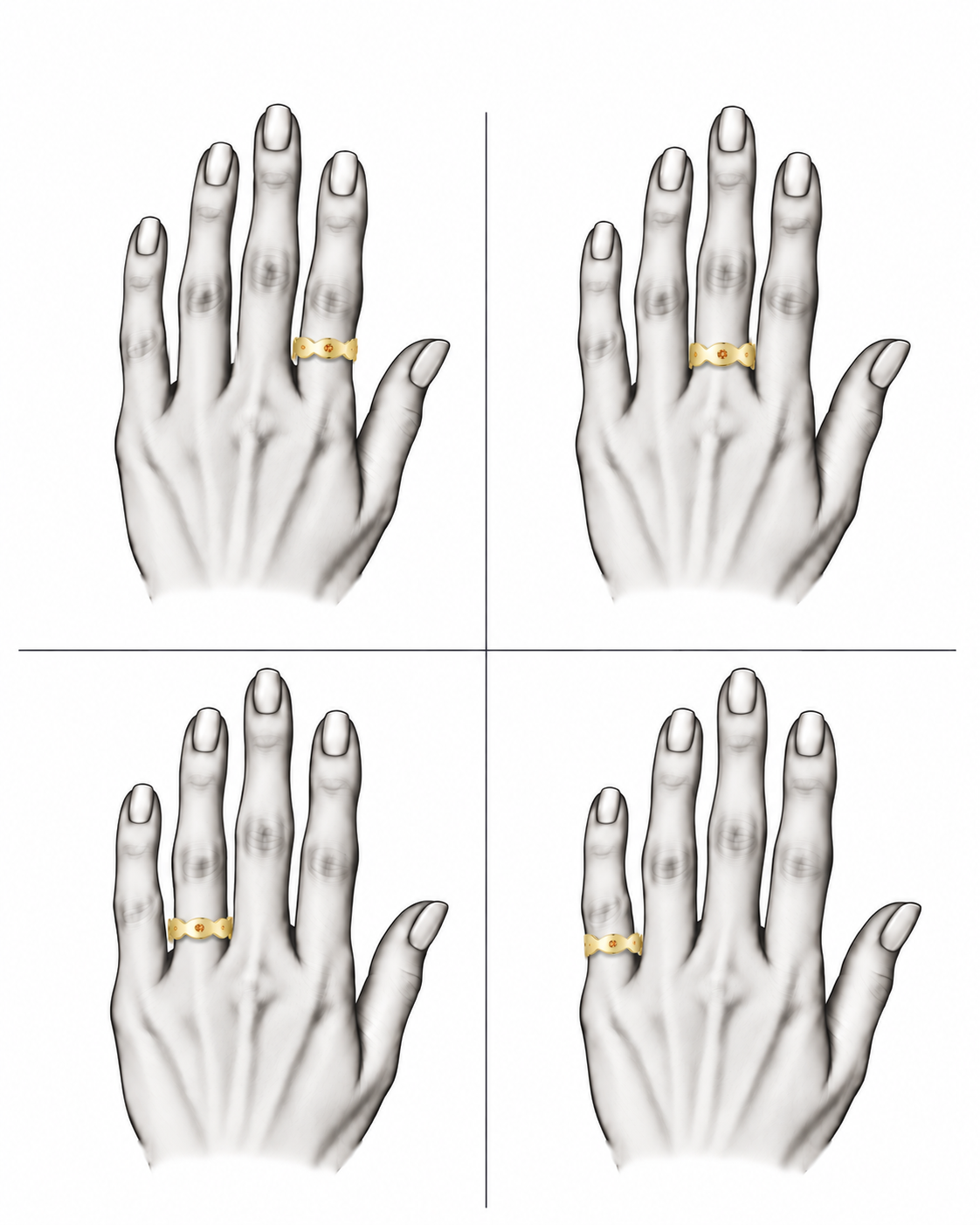 Dune Glint Band - Sterling Silver & 18K Gold Plated with Orange Sapphires by Bed of Stones Jewelry, illustration showing ring placement