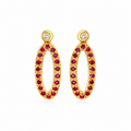 Crimson Oval Drops - 18K Gold Earrings with Rubies & Diamonds