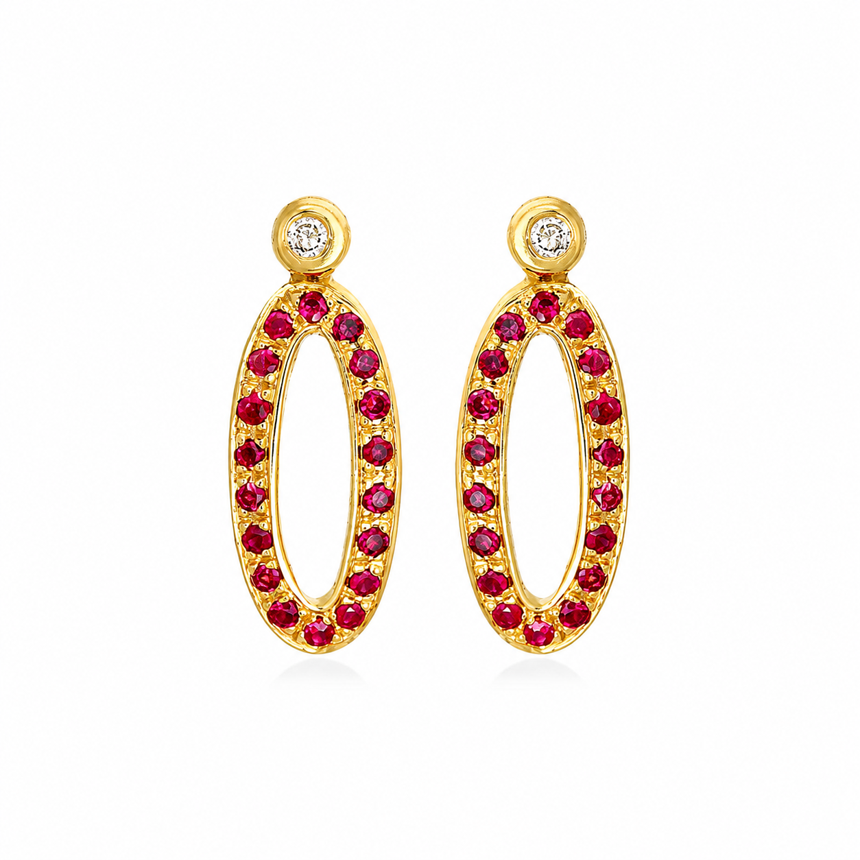 Crimson Oval Drops - 18K Gold Earrings with Rubies & Diamonds by Bed of Stones Jewelry
