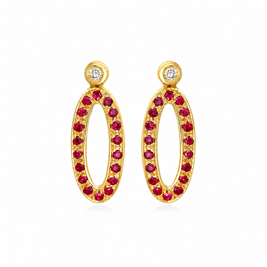 Crimson Oval Drops - 18K Gold Earrings with Rubies & Diamonds by Bed of Stones Jewelry
