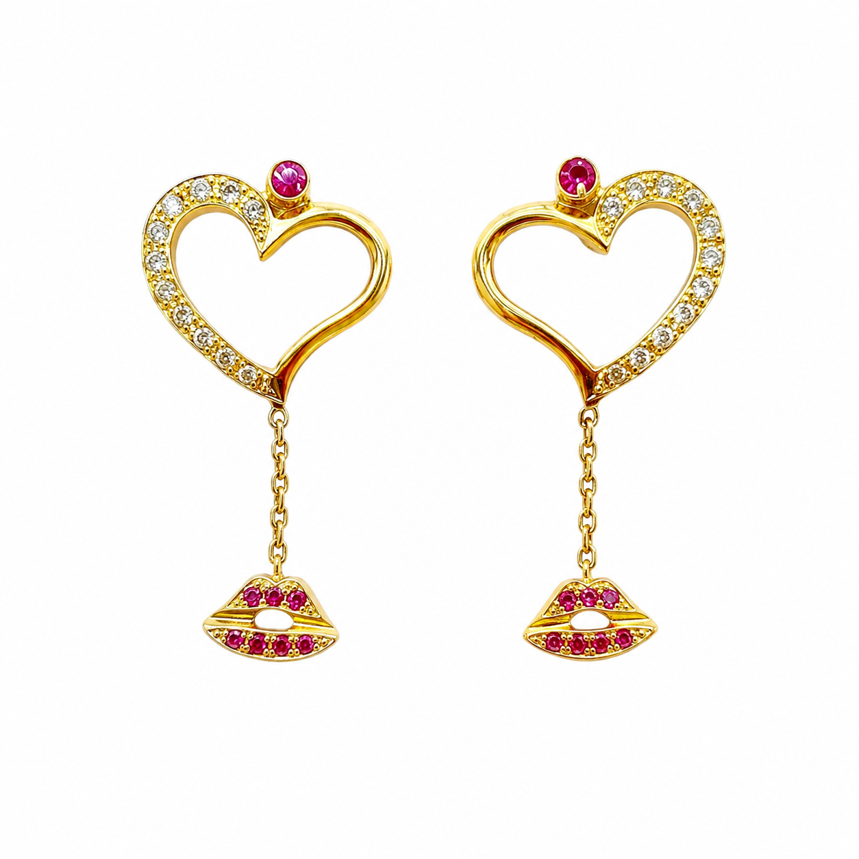 Cosmic Love Drops - 18K Gold Earrings with Diamonds & Pink Sapphires
