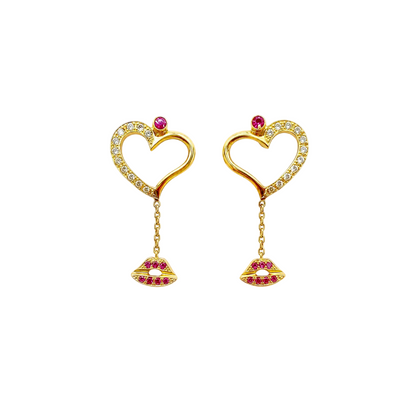Cosmic Love Drops - 18K Gold Earrings with Diamonds & Pink Sapphires by Bed of Stones Jewelry
