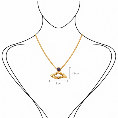 Gilded Glance - 18K Gold Pendant with Iolite by Bed of Stones Jewelry, illustration showing pendant placement