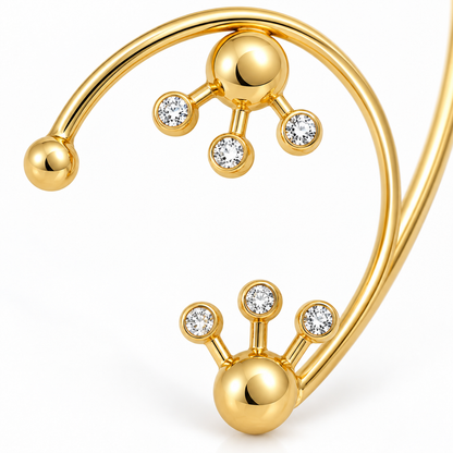 Close-up of diamond bezel setting on Lunar Eclipse 18K Gold Ear Cuff by Bed of Stones Jewelry