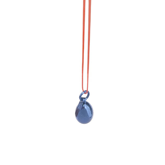 Minimalist blue  metallic  pendant on cord Ελάχιστος μπλε μεταλλικός μενταγιόν σε κορδόνι