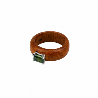 Earthline - Olive Wood & Sterling Silver (925) Ring with Green Tourmaline by Bed of Stones Jewelry