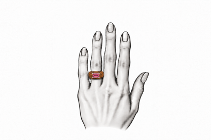 Earthline - Olive Wood & Sterling Silver (925) Ring with Pink Tourmaline by Bed of Stones Jewelry, illustration showing ring placement