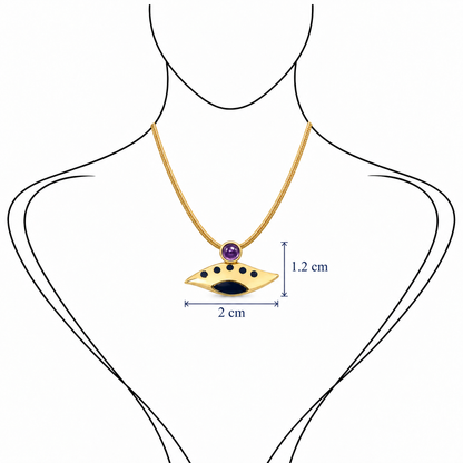 Eye of the Eclipse - 18K Gold Charm Pendant with Amethyst & Enamel by Bed of Stones Jewelry, illustration showing pendant placement