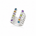 Prismatic Lines Ring - Sterling Silver with Multicolour Gemstones