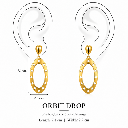 Orbit Drop Earrings by Bed of Stones Jewelry, illustration showing ear placement