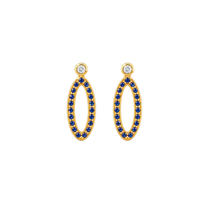 Blue Sapphire Oval Drops - 18K Gold Earrings with Blue Sapphires & Diamonds by Bed of Stones Jewelry