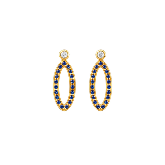 Blue Sapphire Oval Drops - 18K Gold Earrings with Blue Sapphires & Diamonds by Bed of Stones Jewelry
