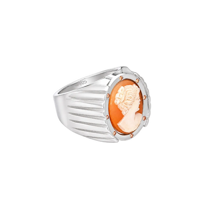 Cameo Reverie - Sterling Silver (925) Ring with Cameo & Orange Sapphires by Bed of Stones Jewelry
