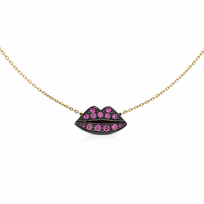 Lip Luxe - 18K Gold Pendant with Pink Sapphire by Bed of Stones Jewelry
