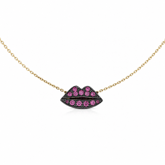Lip Luxe - 18K Gold Pendant with Pink Sapphire by Bed of Stones Jewelry
