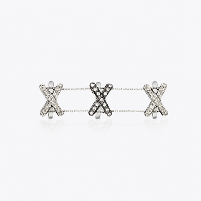 Diamond Link X Ring - 18K White Gold & Silver with White Diamonds by Bed of Stones Jewelry
