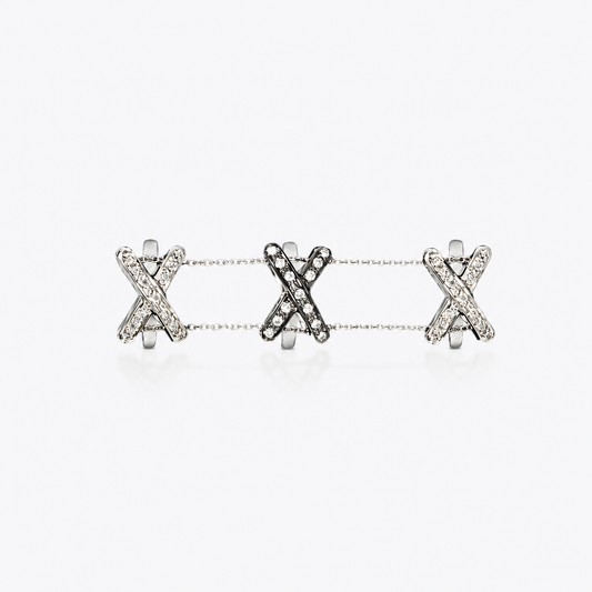 Diamond Link X Ring - 18K White Gold & Silver with White Diamonds