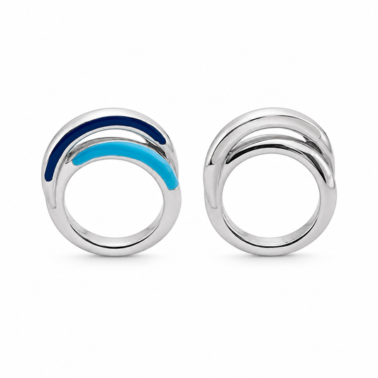 Duo Wave Band - Sterling Silver with Enamel
