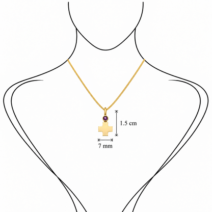 Gem Cross Charm - 18K Gold Cross Pendant with Amethyst by Bed of Stones Jewelry, illustration showing pendant placement