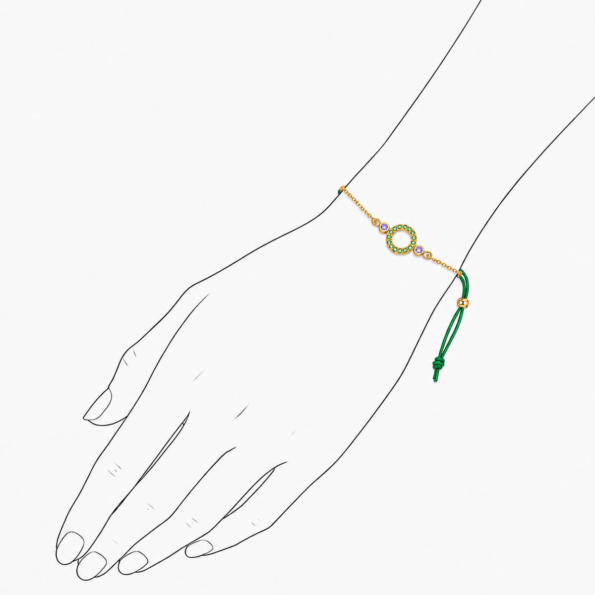 Gem Light 18K Gold Bracelet by Bed of Stones Jewelry, illustration showing wrist placement