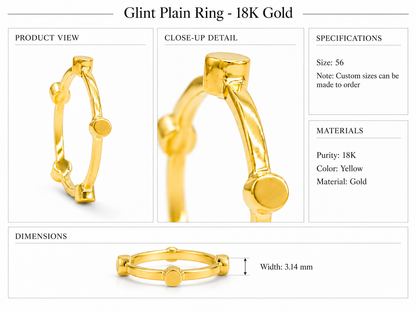 Glint Plain Ring - 18K Gold by Bed of Stones Jewelry, product dimensions and stone details diagram