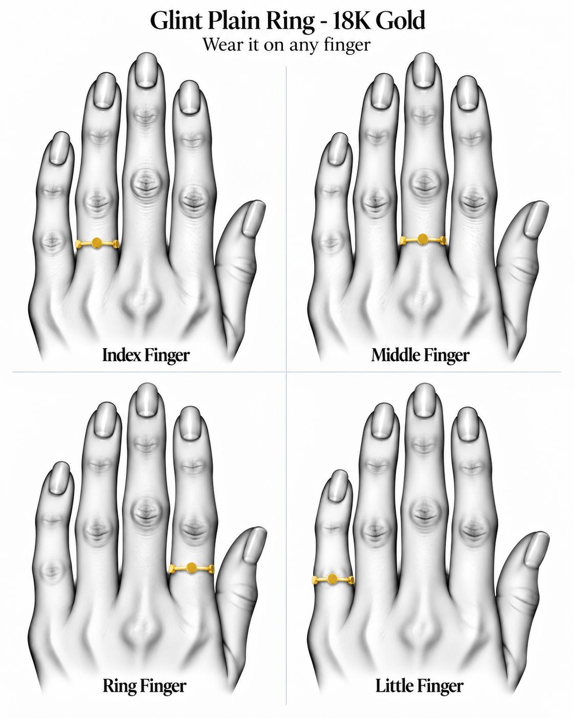 Glint Plain Ring - 18K Gold by Bed of Stones Jewelry, illustration showing ring placement