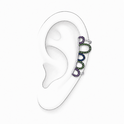 Chromatic Chain Ear Cuff - Sterling Silver with Multi colour Gemstones