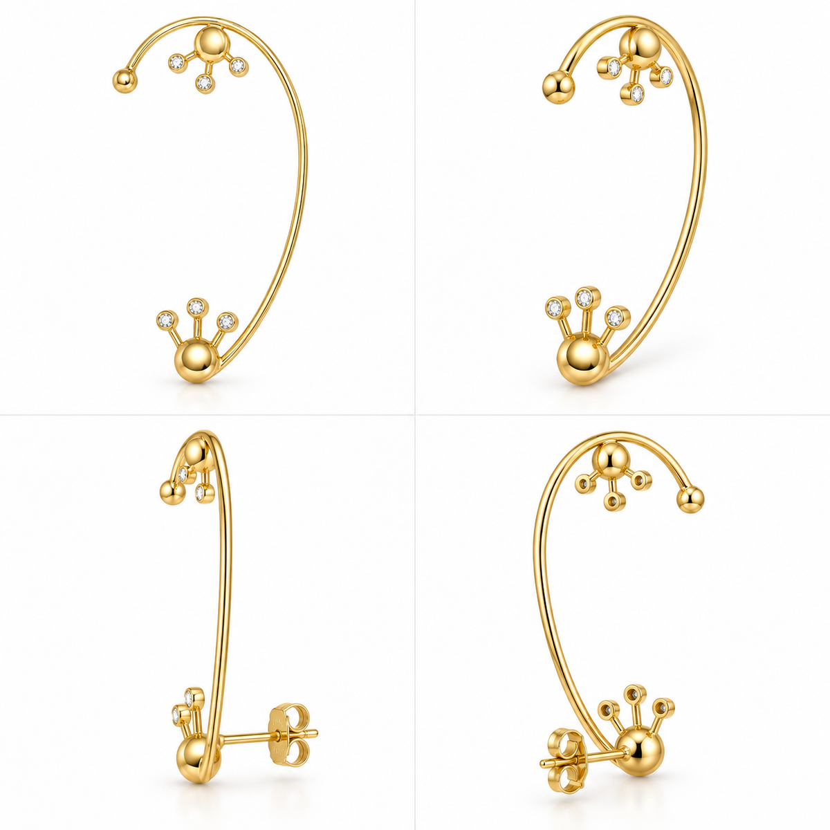 Lunar Eclipse - 18K Gold Ear Cuff with Diamonds by Bed of Stones Jewelry, multi-angle product view