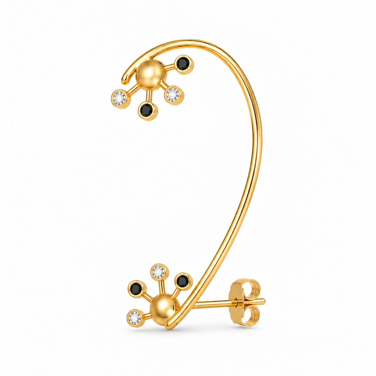 Nova Loop - 18K Gold Ear Cuff with Black & White Diamonds by Bed of Stones Jewelry, multi-angle product view