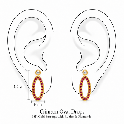 Crimson Oval Drops Earrings by Bed of Stones Jewelry, illustration showing ear placement