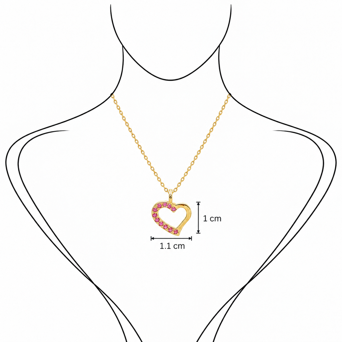 Rosé Heart - 18K Gold Pendant with Pink Sapphire by Bed of Stones Jewelry, illustration showing pendant placement