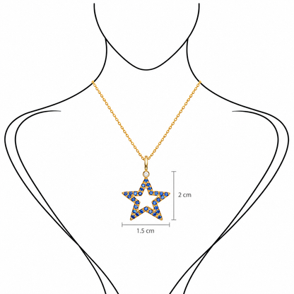 Midnight Spark - 18K Gold Pendant with Blue Sapphires & Diamonds by Bed of Stones Jewelry, illustration showing pendant placement