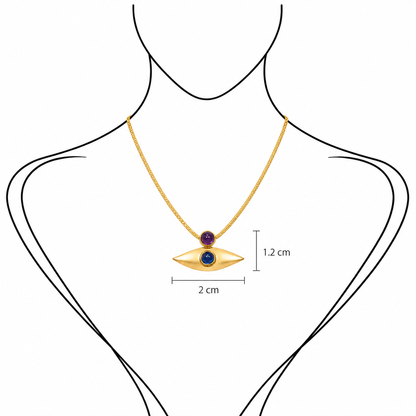 Mystic Eye - 18K Gold Pendant with Amethyst & Agate by Bed of Stones Jewelry, illustration showing pendant placement