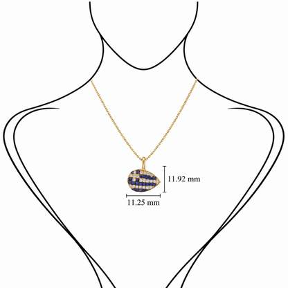 Aegean Drop - 18K Gold Greek Flag Pendant with Blue Sapphires & Diamonds by Bed of Stones Jewelry, illustration showing pendant placement